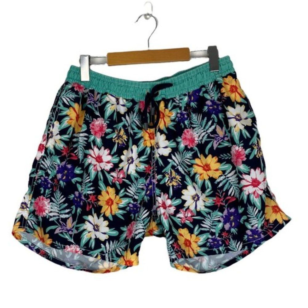 Jon Sonen Swimwear Men's Lined Floral Print Drawstring Bathing Suit Trunks US XL